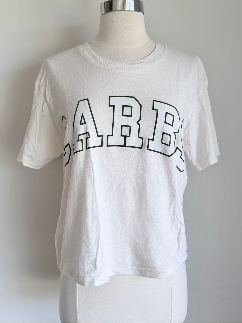 Rebellious One "CARBS" Block Print Cotton Crewneck Graphic T-Shirt, Cream, Sz M